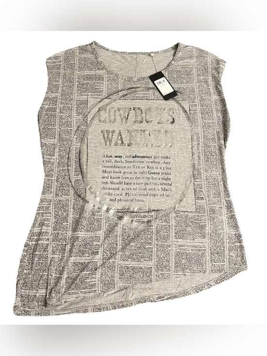 Guess Tops - Guess Cowboys Wanted Newspaper Asymmetrical Sleeveless Tee Size XL
